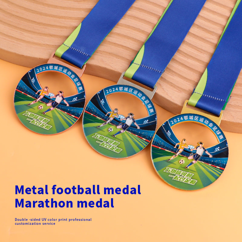 Football medal, sports medal, UV multi-color zinc alloy metal medal