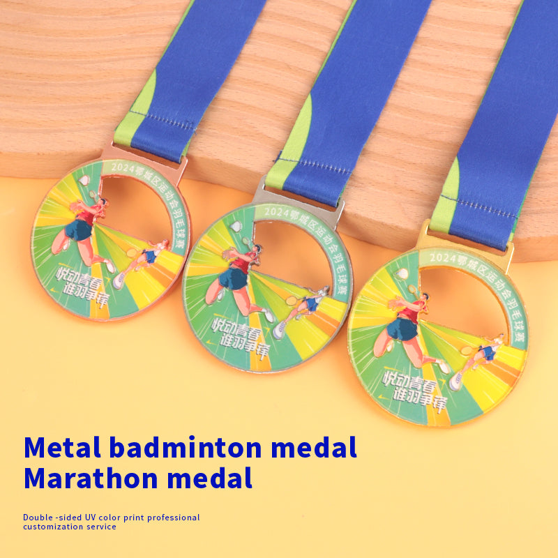 Badminton medal UV multi-color zinc alloy metal medal