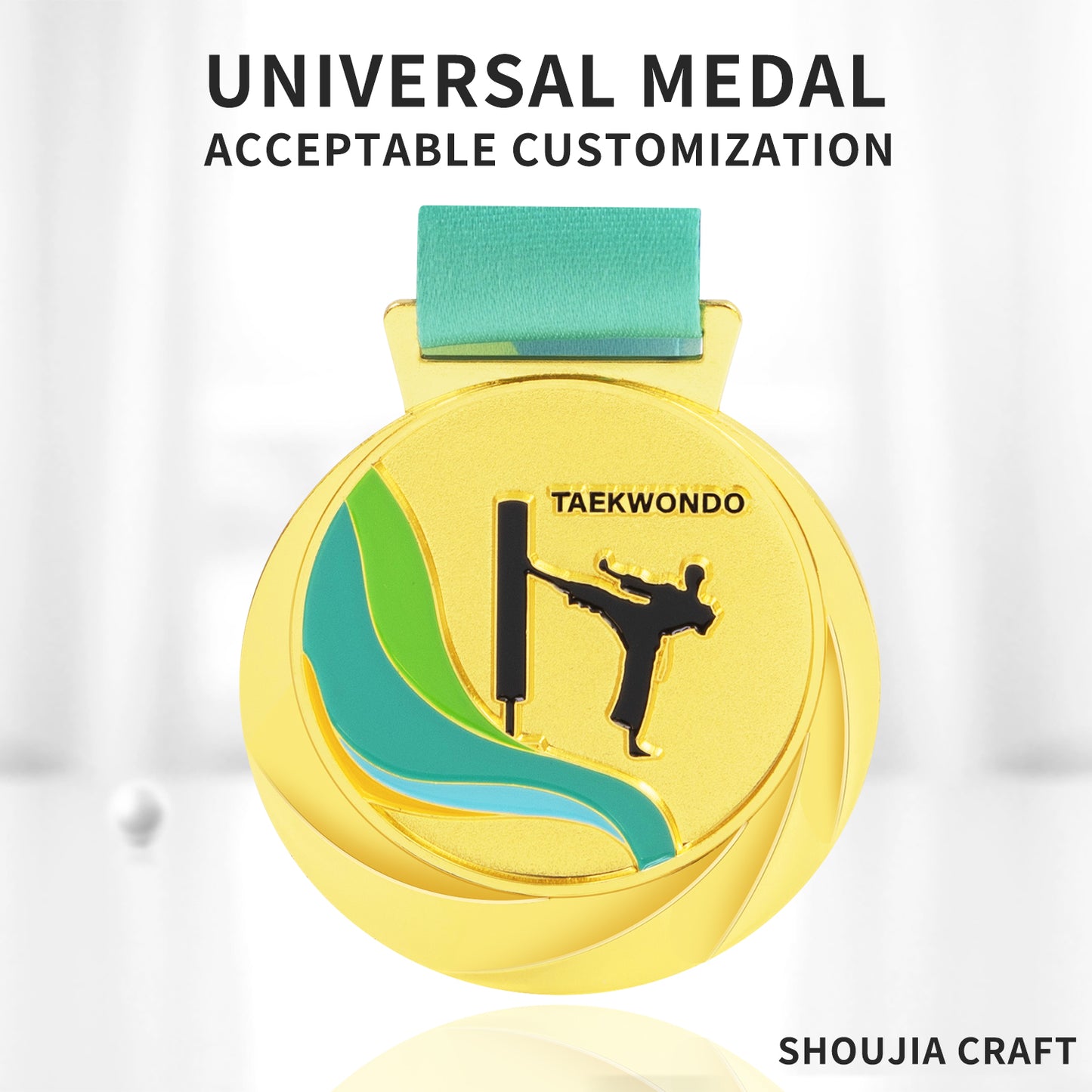 Manufacturer Custom LOGO Wholesale Gold Award Soccer Football Marathon Running Metal Blank Sport Medal And Trophies Ribbon