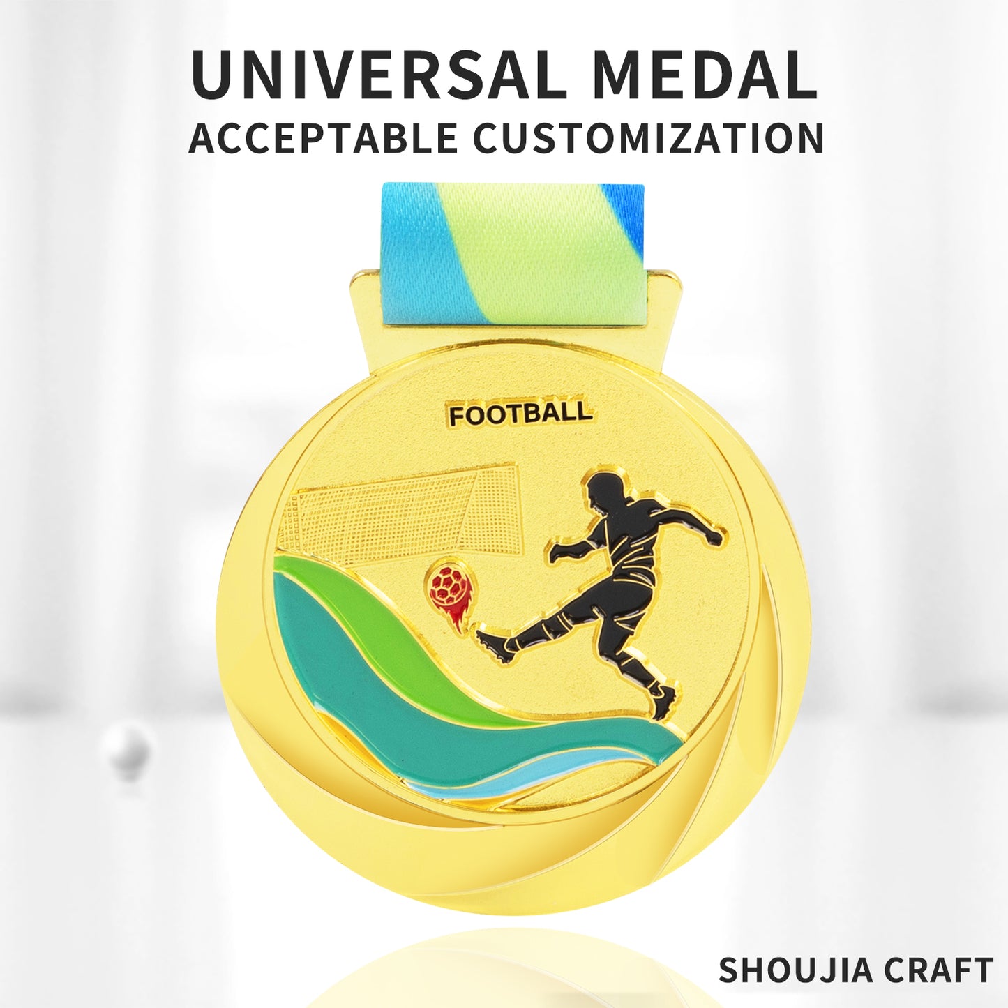 Custom Football Run Race Taekwondo Soccer Award Metal Gold Ribbon Sport Blank Medals 