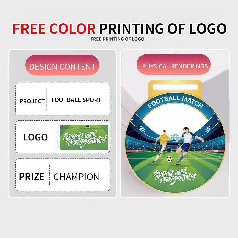 Football medal, sports medal, UV multi-color zinc alloy metal medal