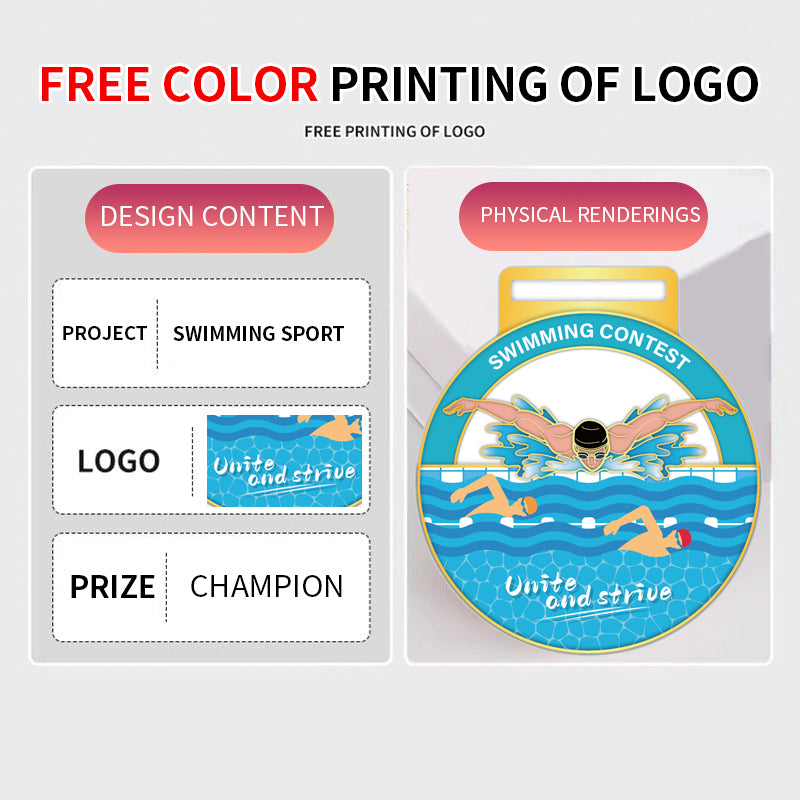 Swimming medal UV multi-color zinc alloy metal medal