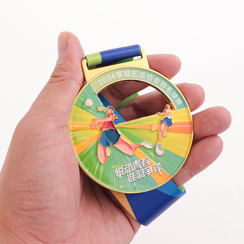Badminton medal UV multi-color zinc alloy metal medal