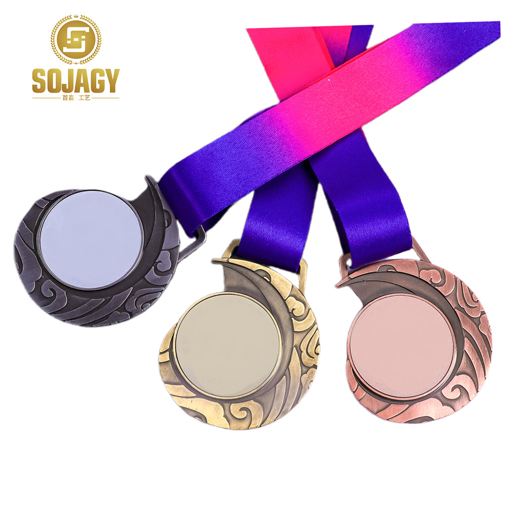 Unique design custom logo sport medallion 3D gold trophies and medal with ribbon trophies and medals