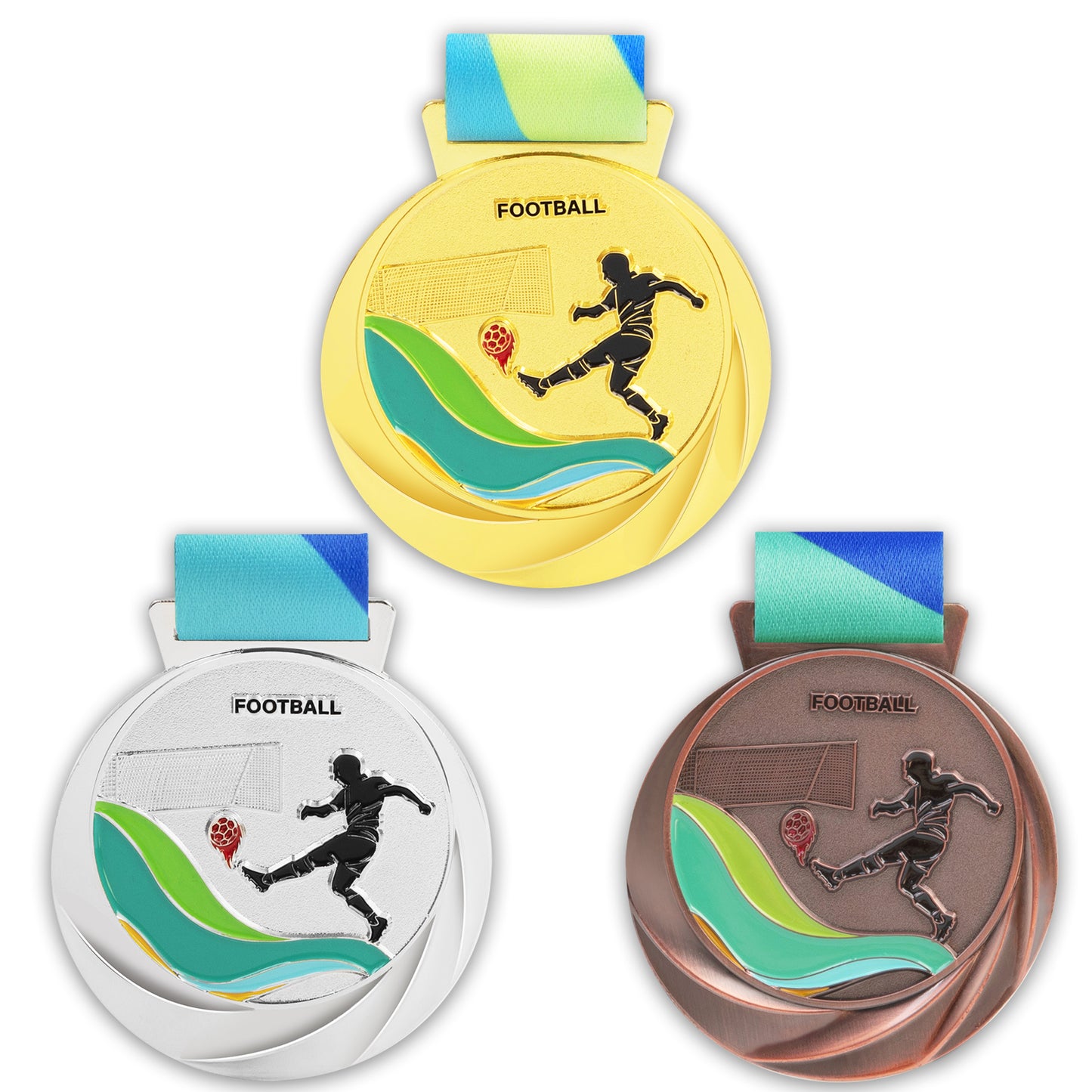 Custom Football Run Race Taekwondo Soccer Award Metal Gold Ribbon Sport Blank Medals 