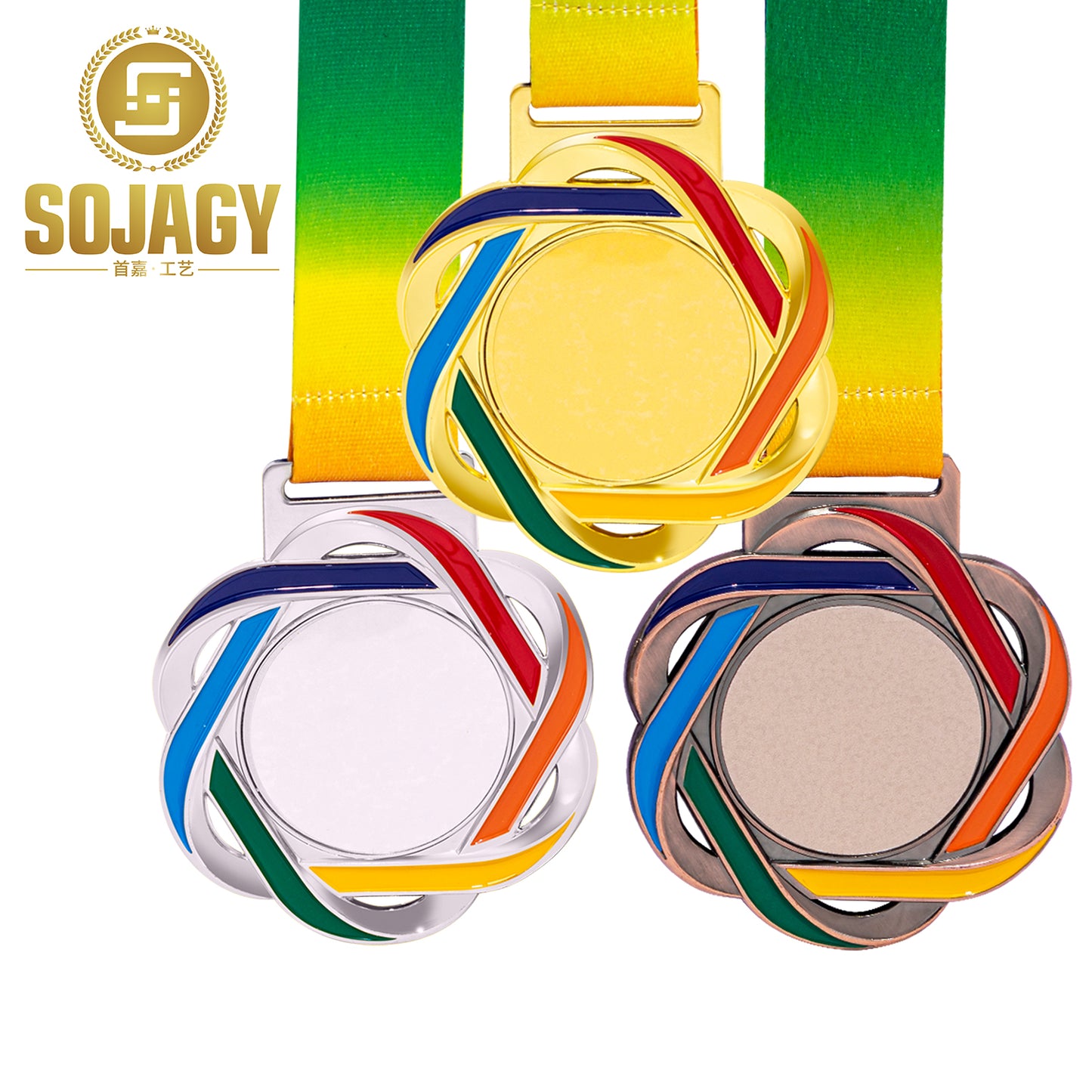 3D Gold Silver Bronze Zinc Alloy Metal Runner Soccer Winners Medals And Ribbons Blank Sport Medal
