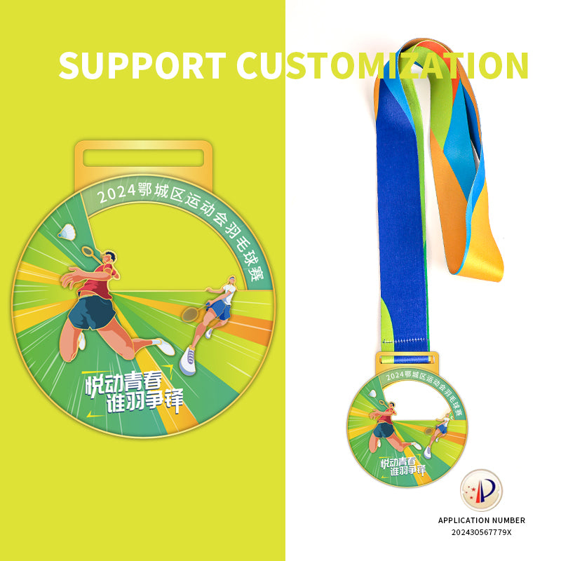 Badminton medal UV multi-color zinc alloy metal medal