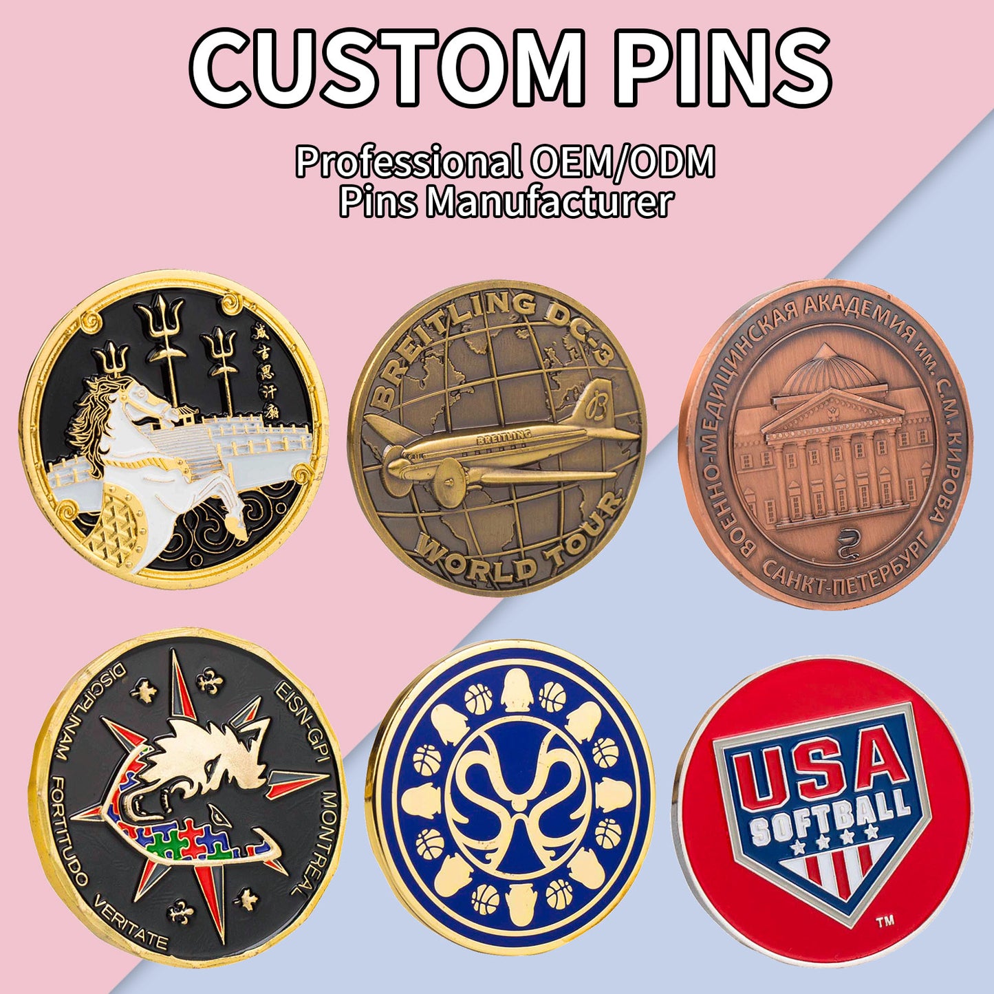 Manufacturer Custom Souvenir Gold Silver Copper Bronze Enamel Zinc Alloy 3D Metal Commemorative Challenge Coin